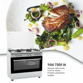 Κουζίνα μικτή με αέρα φούρνο ηλεκτρικό 5 εστίες αερίου TGS 7301 IX TURBO