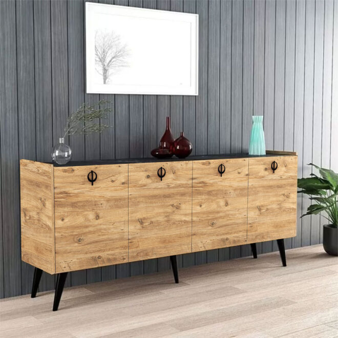 Μπουφές Jeslie pakoworld μελαμίνης oak-ανθρακί 180x40x79εκ - Image 2