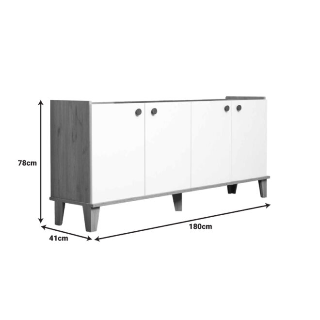 Μπουφές Lethak pakoworld σε oak-λευκή απόχρωση 180x41x78εκ - Image 3