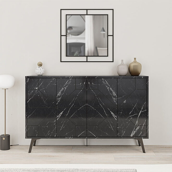 Μπουφές Dune Megapap χρώμα μαύρο εφέ μαρμάρου 123x35x77,4εκ. - Image 2