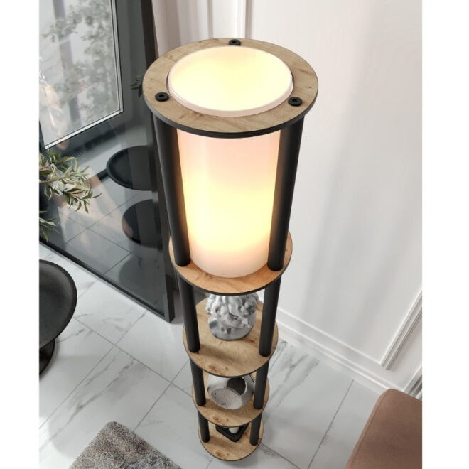 Φωτιστικό δαπέδου Nova Megapap MDF - PVC ύφασμα χρώμα καρυδί - μαύρο 24x25x150εκ. - Image 3