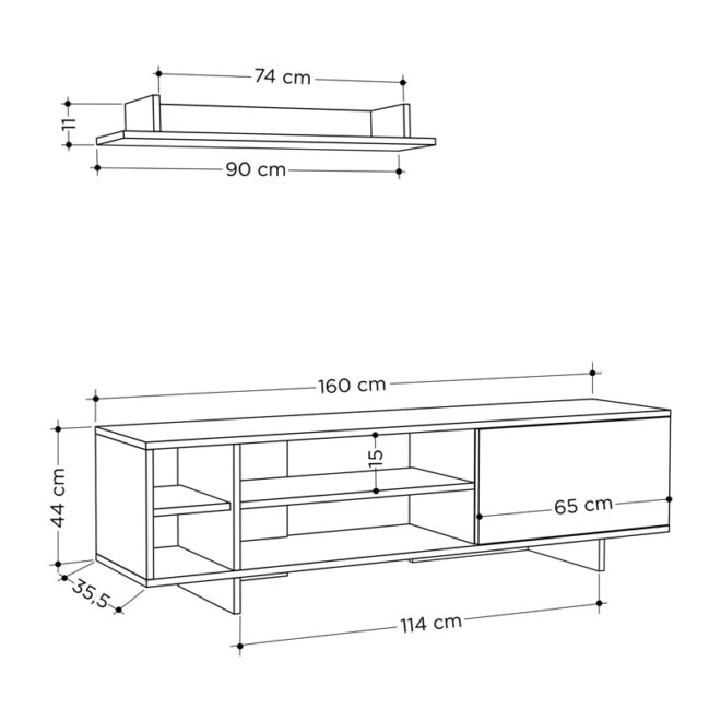 Σύνθετο σαλονιού Saloon pakoworld σε λευκή-oak απόχρωση 160x35.5x44εκ - Image 4