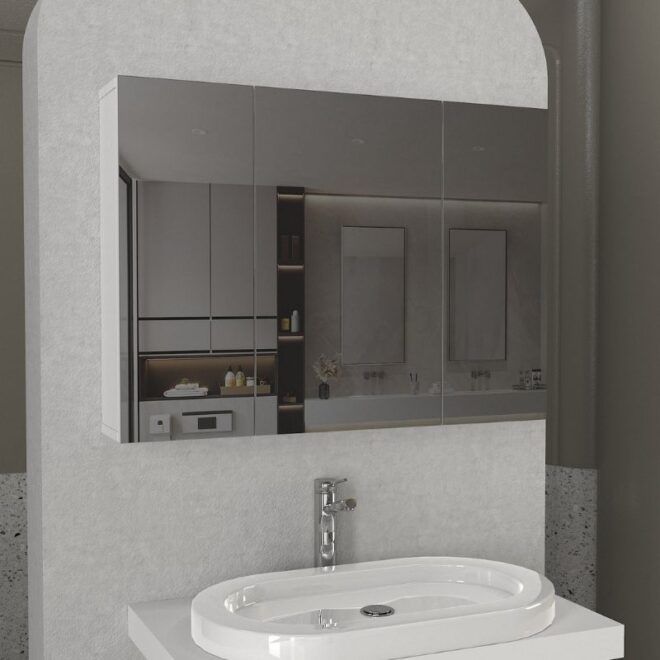 Καθρέπτης μπάνιου Base Μegapap χρώμα λευκό 90x17,1x65εκ. - Image 2
