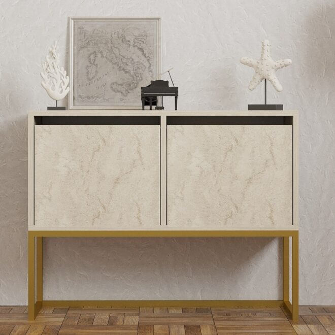 Κονσόλα - Μπουφές Zermat Megapap χρώμα μπεζ travertine - χρυσό 90x34x70εκ. - Image 2