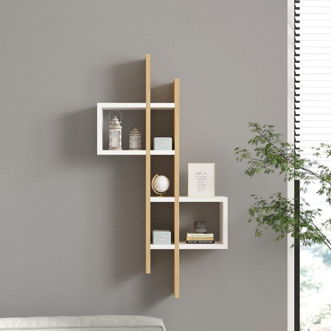 Ραφιέρα τοίχου Garel pakoworld σε oak-λευκή απόχρωση 53,8x19,6x108εκ - Image 2