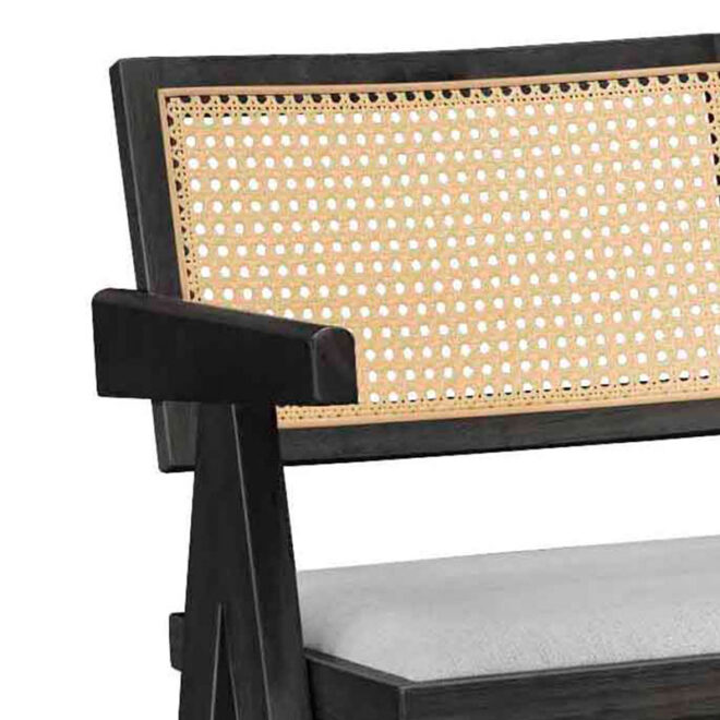 Σκαμπό bar Winslow pakoworld ξύλο rubberwood μαύρο-pvc rattan φυσικό-ύφασμα γκρι - Image 2