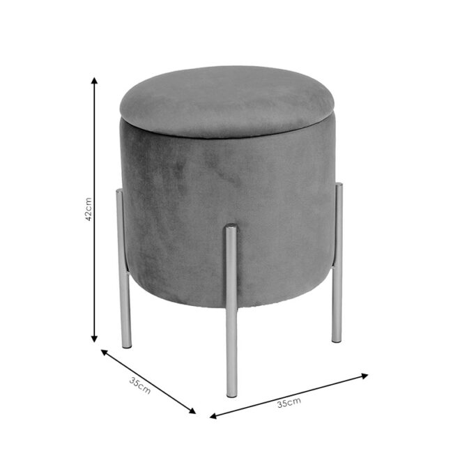 Σκαμπό Creativity pakoworld βελούδο γκρι-χρυσό Φ35x42εκ - Image 4