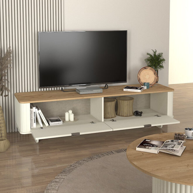 Έπιπλο τηλεόρασης Bohema Megapap χρώμα ivory - sepet oak 180x47x45,6εκ. - Image 3