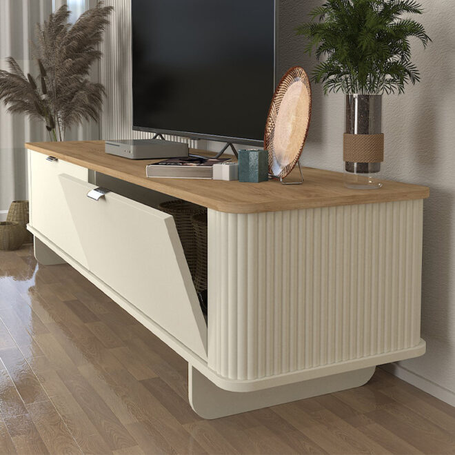 Έπιπλο τηλεόρασης Bohema Megapap χρώμα ivory - sepet oak 180x47x45,6εκ. - Image 4