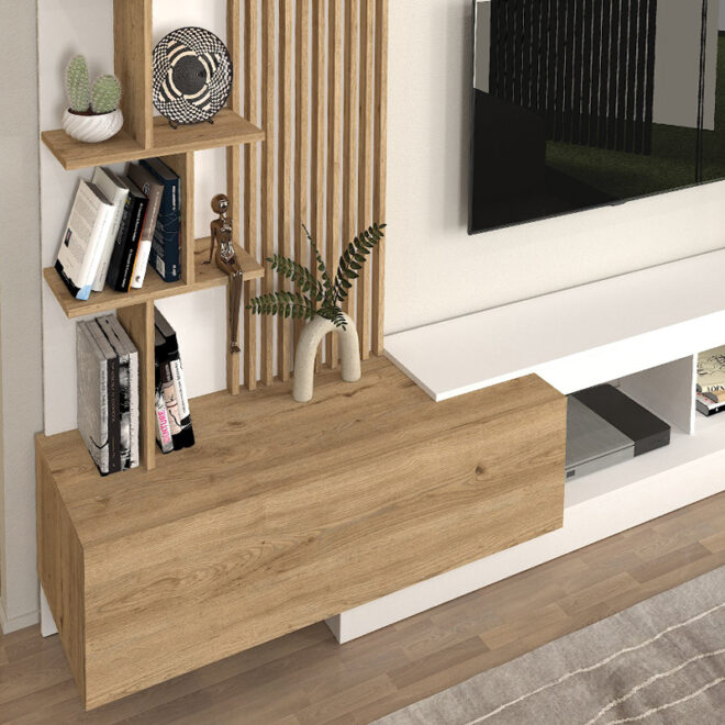 Σύνθεση τηλεόρασης Vermont Megapap χρώμα λευκό - sepet oak 240x40x192εκ. - Image 4