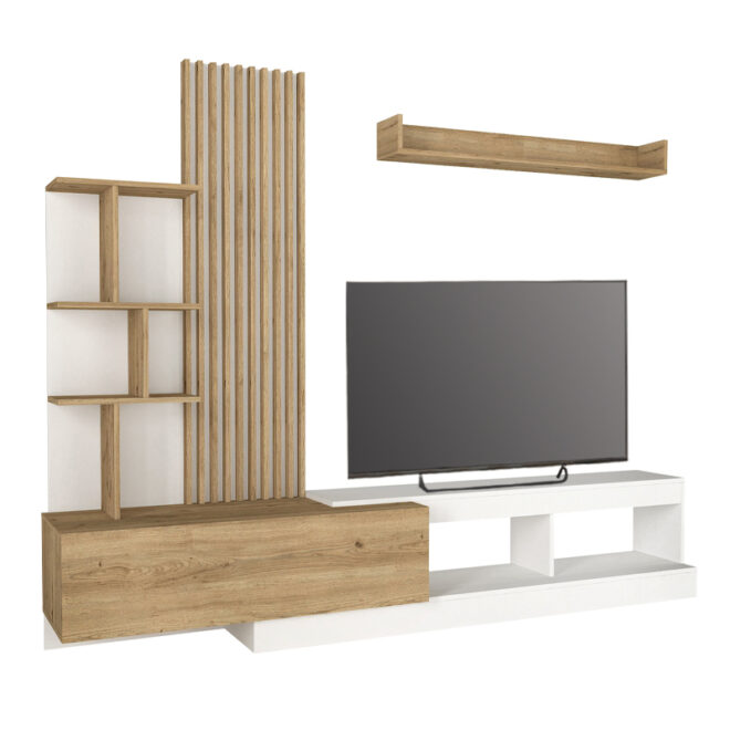 Σύνθεση τηλεόρασης Vermont Megapap χρώμα λευκό - sepet oak 240x40x192εκ. - Image 5