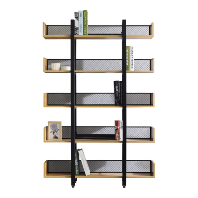 Βιβλιοθήκη Musha pakoworld μέταλλο μαύρο με oak απόχρωση 120x22x185εκ - Image 2