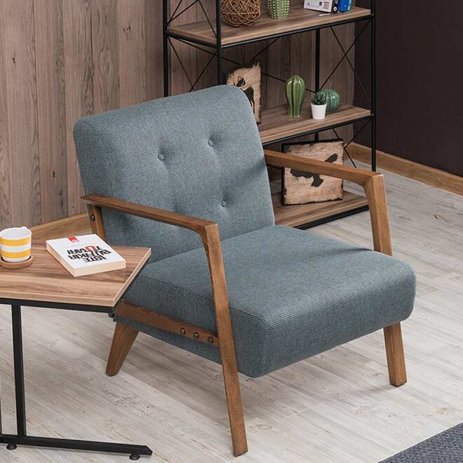 Πολυθρόνα Kemer Megapap υφασμάτινη χρώμα μπλε - καφέ 67x76x78εκ. - Image 3