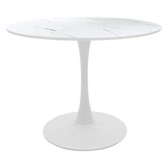 Tραπέζι Balou pakoworld mdf σε λευκή απόχρωση με όψη μαρμάρου Φ120x73εκ