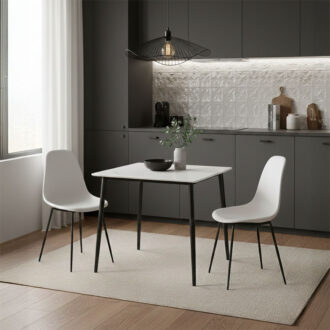 Alternative view of Τραπέζι Gustas pakoworld λευκό μαρμάρου sintered stone-μαύρο μέταλλο 80x80x76εκ