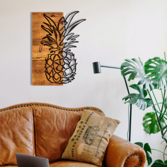 Alternative view of Διακοσμητικό τοίχου Pinable pakoworld ξύλο πεύκου σε φυσική απόχρωση με μαύρο μέταλλο 42x3x58εκ