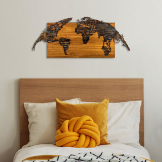 Alternative view of Διακοσμητικό τοίχου Mable pakoworld ξύλο πεύκου σε φυσική απόχρωση με μαύρο μέταλλο 83x3x38εκ