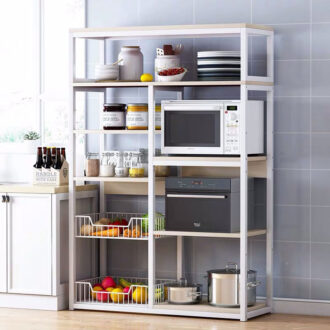 Alternative view of Ραφιέρα επιδαπέδια Leena pakoworld μέταλλο λευκό-φυσικό 80x30x142εκ