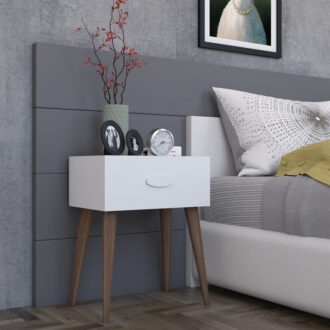 Alternative view of Κομοδίνο Laber pakoworld με ένα συρτάρι λευκό μελαμίνης 45x30x57.5εκ