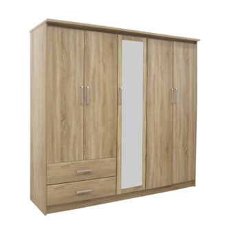Ντουλάπα ρούχων πεντάφυλλη OLYMPUS pakoworld σε sonoma απόχρωση 198x57x183εκ