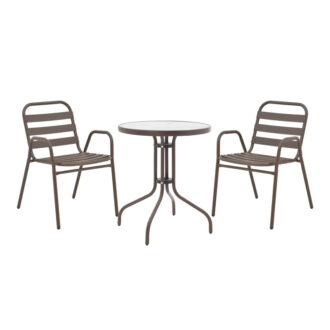 Τραπεζαρία Watson-Sussie pakoworld σετ 3τεμ μέταλλο καφέ-γυαλί Φ60x70εκ