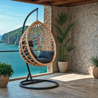 Alternative view of Κούνια Hudson pakoworld κρεμαστή μέταλλο μαύρο-pp φυσικό-μαξιλάρι μαύρο 109x119x195εκ