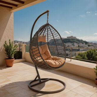 Alternative view of Κούνια Zafer pakoworld κρεμαστή μέταλλο-pp καφέ σφ.-μαξιλάρι μπεζ 106x103x200εκ