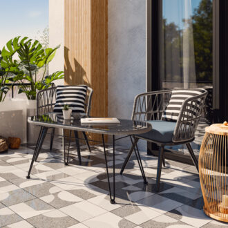 Alternative view of Τραπέζι Naoki pakoworld μέταλλο μαύρο-pe γκρι-γυαλί 100x45x46εκ