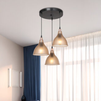 Alternative view of Φωτιστικό οροφής τρίφωτο Orazio pakoworld Ε27 μελί-μαύρο Φ40x80εκ