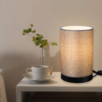 Alternative view of Επιτραπέζιο φωτιστικό Fana pakoworld ύφασμα σε γκρι απόχρωση Φ14x21εκ