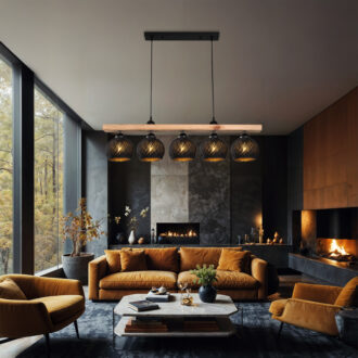 Alternative view of Φωτιστικό οροφής πεντάφωτο Salote pakoworld Ε27 σε καφέ-μαύρη απόχρωση 100x18x24εκ