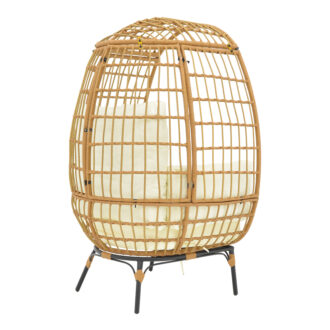 Alternative view of Πολυθρόνα Frox pakoworld wicker rattan φυσικό-μεταλλικό φυσικό-μαύρο πόδι-μπεζ μαξιλάρι 96x76x145εκ