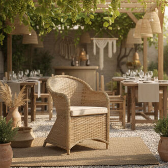 Alternative view of Πολυθρόνα κήπου Hadrian pakoworld rattan καφέ- textilene μπεζ 57x70x85εκ