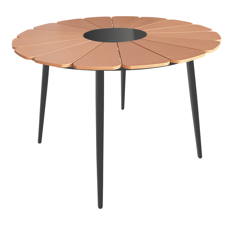 Τραπέζι Pinap pakoworld μαύρο αλουμίνιο και plywood σε φυσική απόχρωση Φ110x74εκ