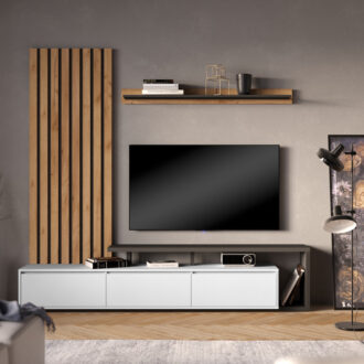 Σύνθετο σαλονιού Claironse pakoworld σε φυσική απόχρωση-ανθρακί-ανοιχτό γκρι 225x37.6x210εκ