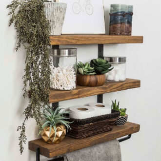 Alternative view of Ραφιέρα τοίχου Suny pakoworld μασίφ ξύλο πεύκου καρυδί-μαύρο 75x9x68εκ