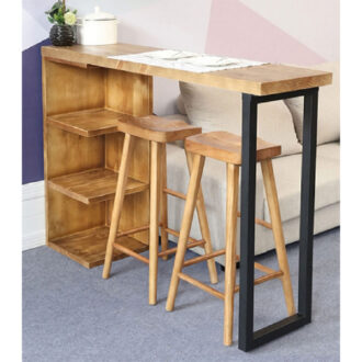 Alternative view of Τραπέζι μπαρ Collins pakoworld φυσικό ξύλο πεύκου 35mm φυσικό-μαύρο 139x29x90εκ