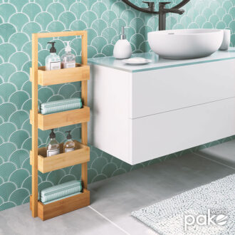 Alternative view of Ραφιέρα επιδαπέδια 4όροφη Ollie pakoworld ξύλινη μπαμπού χρώμα φυσικό 28x16x88εκ