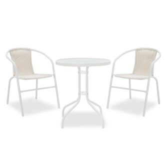 Τραπεζαρία Watson-Obbi σετ 3τεμ pakoworld μέταλλο λευκό-γυαλί Φ60x70εκ