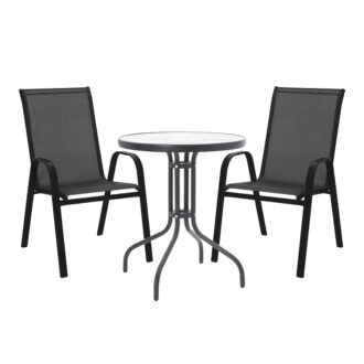 Τραπεζαρία Calan-Watson σετ 3τεμ pakoworld μέταλλο μαύρο-textilene μαύρο Φ60x70εκ