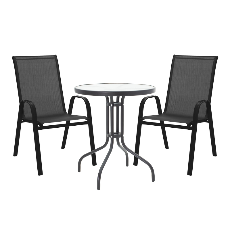 Τραπεζαρία Calan-Watson σετ 3τεμ pakoworld μέταλλο μαύρο-textilene μαύρο Φ60x70εκ