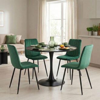 Τραπεζαρία Balou-Noor pakoworld σετ 5τεμ MDF μαύρο-κυπαρισσι Φ120x73εκ