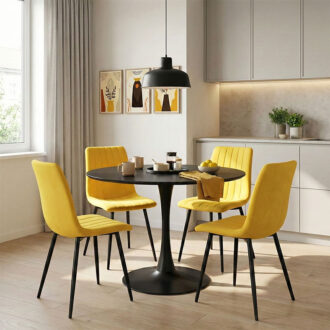 Τραπεζαρία Balou-Noor pakoworld σετ 5τεμ MDF μαύρο-κίτρινο Φ120x73εκ