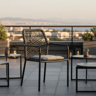 Alternative view of Πολυθρόνα Kherson pakoworld αλουμίνιο σχοινί ανθρακί-μαξιλάρι γκρι