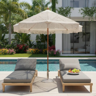 Alternative view of Ομπρέλα Brilie pakoworld ξύλο-μακραμέ Φ2.70x2.60 m εκρού