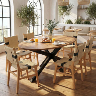 Alternative view of Τραπέζι Bonre pakoworld φυσικό μασίφ ξύλο ακακίας-πόδι μαύρο μέταλλο 175x96x76εκ.