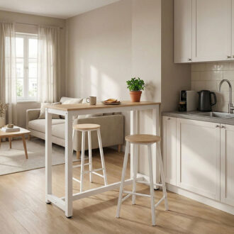 Σετ τραπέζι μπαρ Marle pakoworld 3τμχ φυσικό-λευκό πόδι 120x40x100εκ