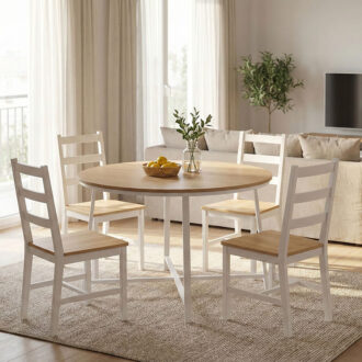 Alternative view of Τραπέζι Gianno pakoworld μελαμίνη σε φυσική απόχρωση και πόδι λευκό μέταλλο Φ120x76εκ