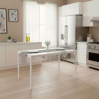 Τραπέζι Chan pakoworld μελαμίνη σε λευκή απόχρωση κα πόδι λευκό μεταλλικό 120x75x75εκ