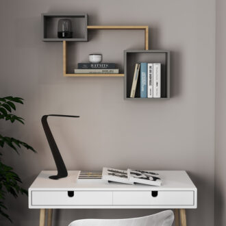 Alternative view of Ράφι τοίχου Beldra pakoworld σε φυσική με γκρι cement απόχρωση 84x15x57.8εκ